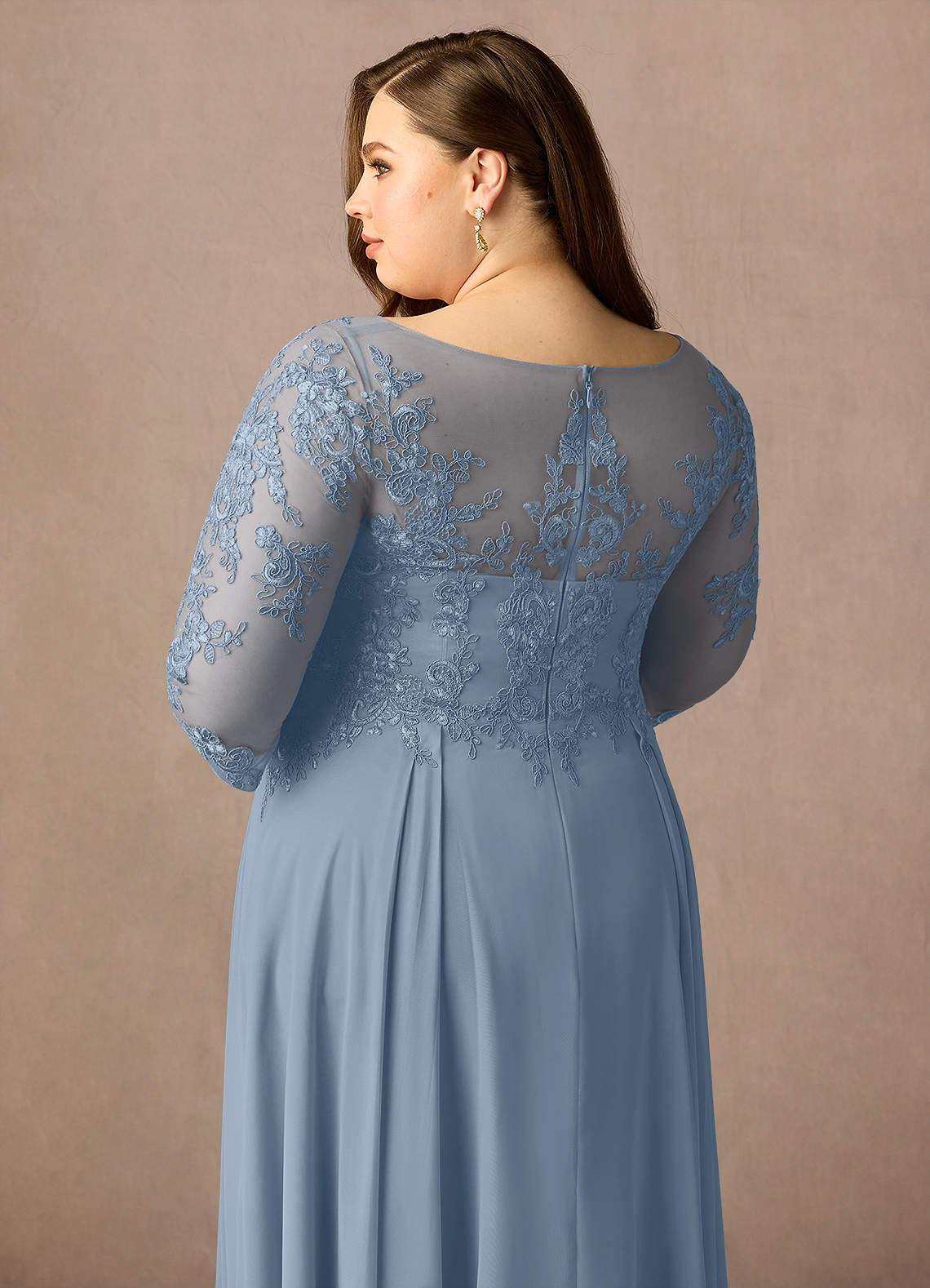 Dusty Blue A-Line Scoop Lace Chiffon Dress