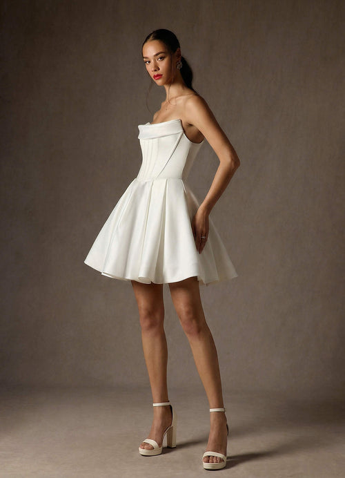Diamond White A-Line Strapless Satin Dress