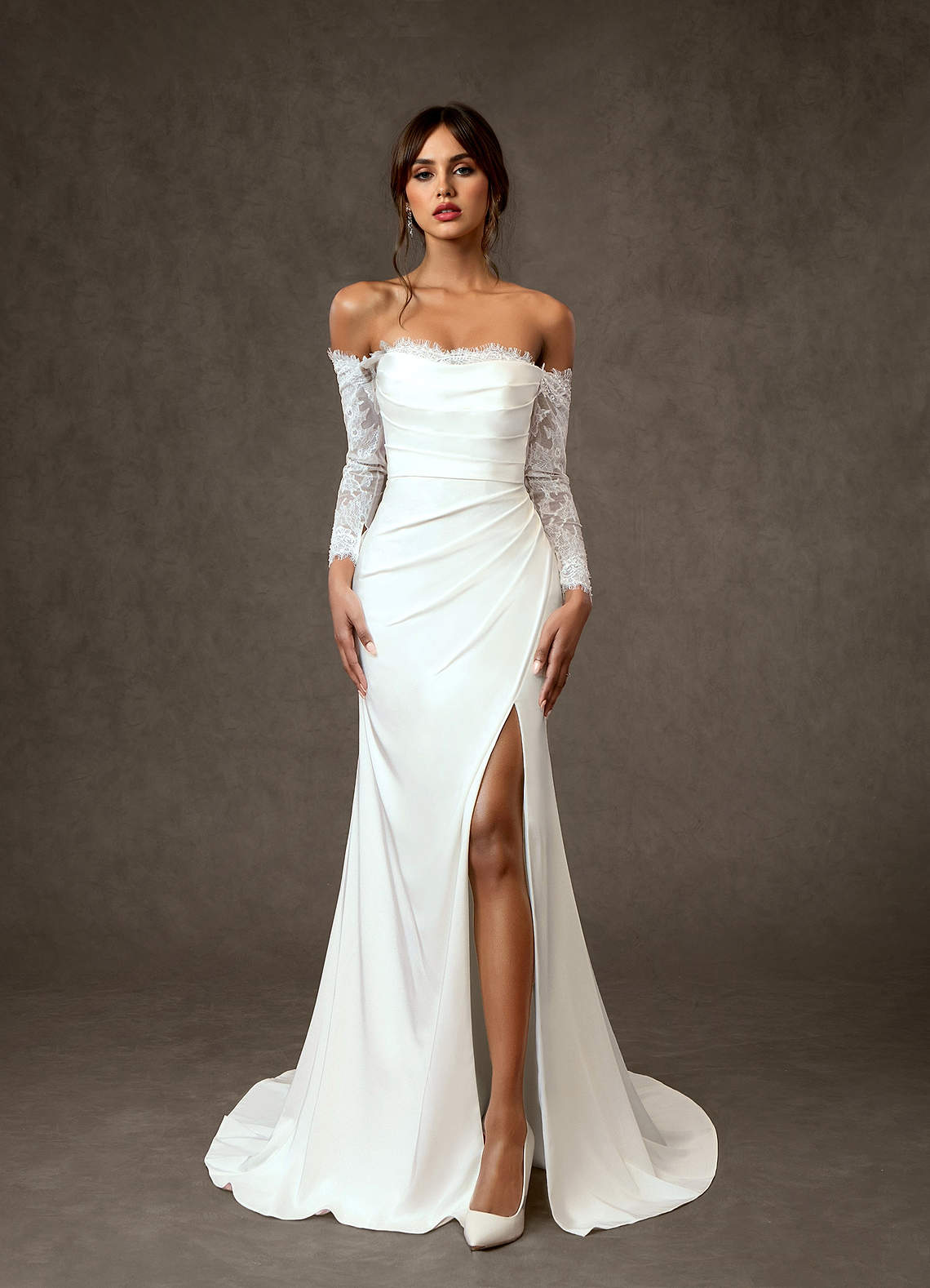 Diamond White Mermaid Sequins Crepe Back Satin Dress