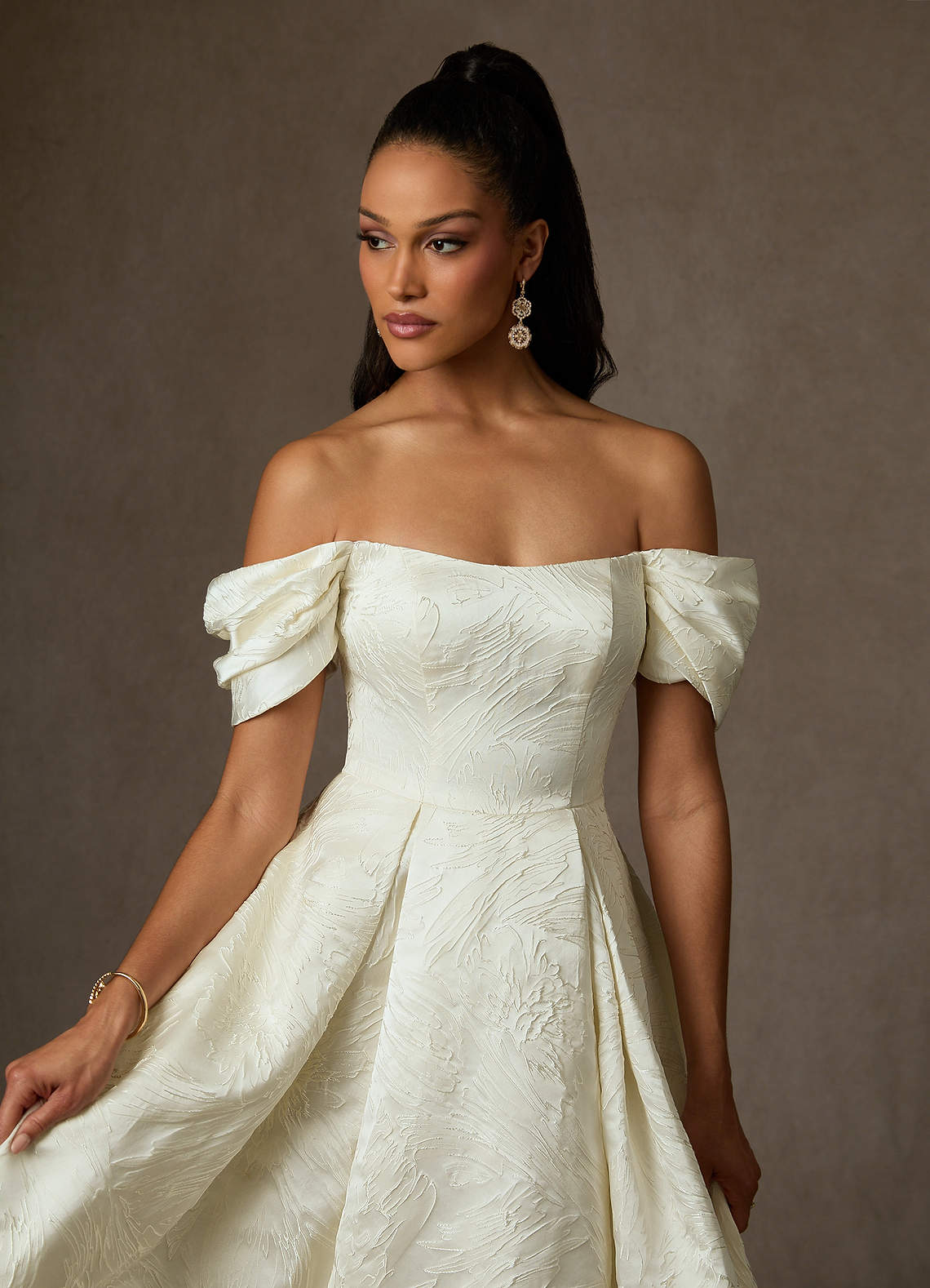 Antique White Ball-Gown Floral Jacquard Dress