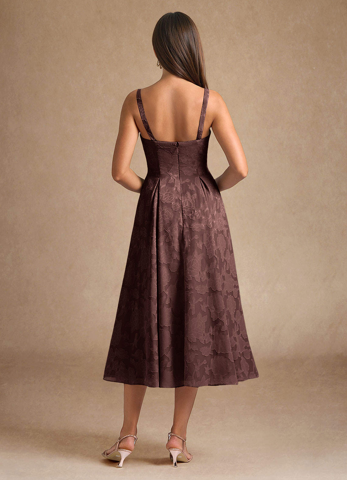 Espresso A-Line Pleated Floral Burnout Dress
