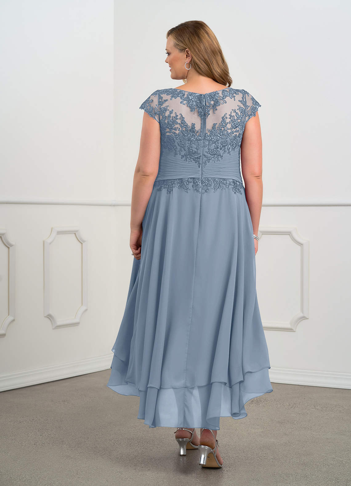 Dusty Blue Lace Chiffon Dress
