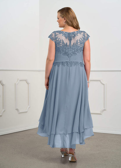 Dusty Blue Lace Chiffon Dress