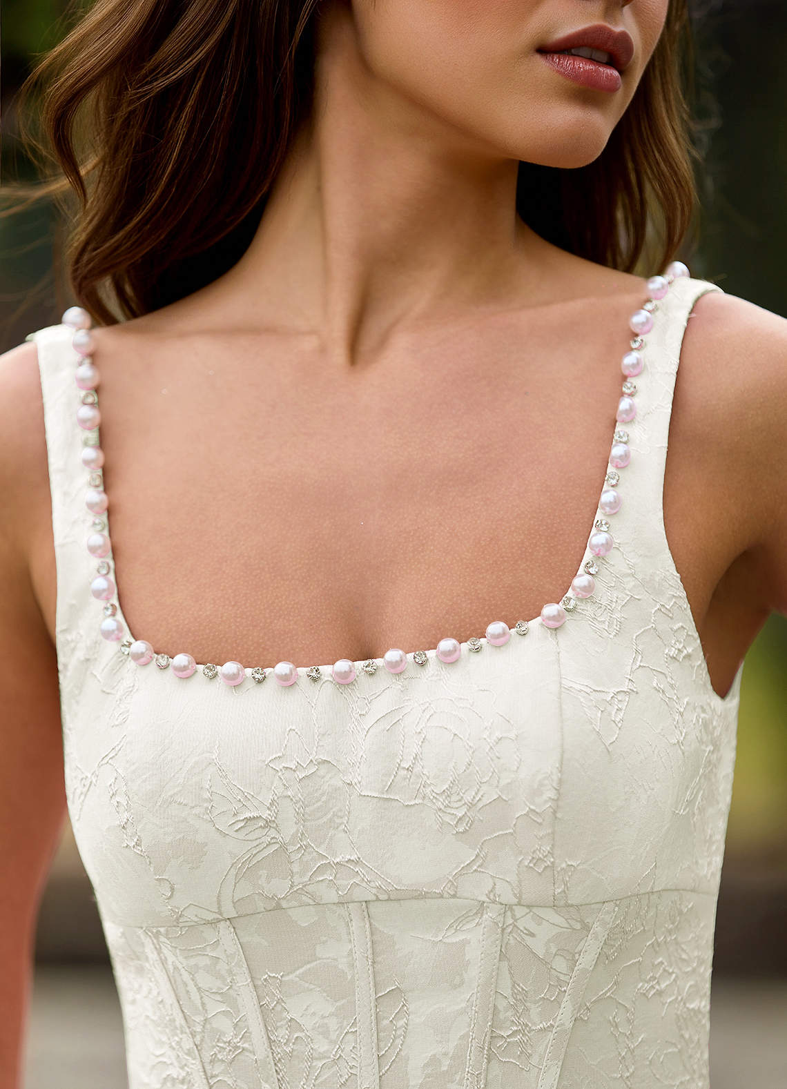 Thyme Cream A-Line 3D Flowers Prom Dress