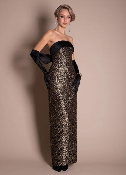 Ella Ebony Gold Maxi Dress