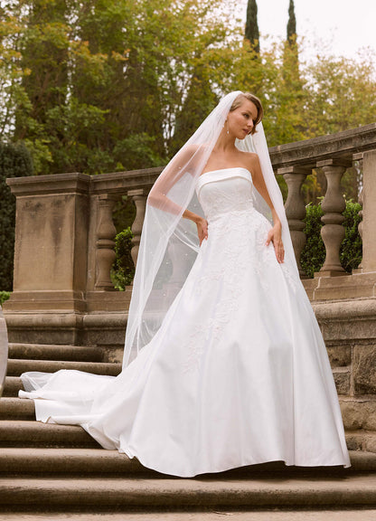 Diamond White Ball-Gown Strapless Satin Dress
