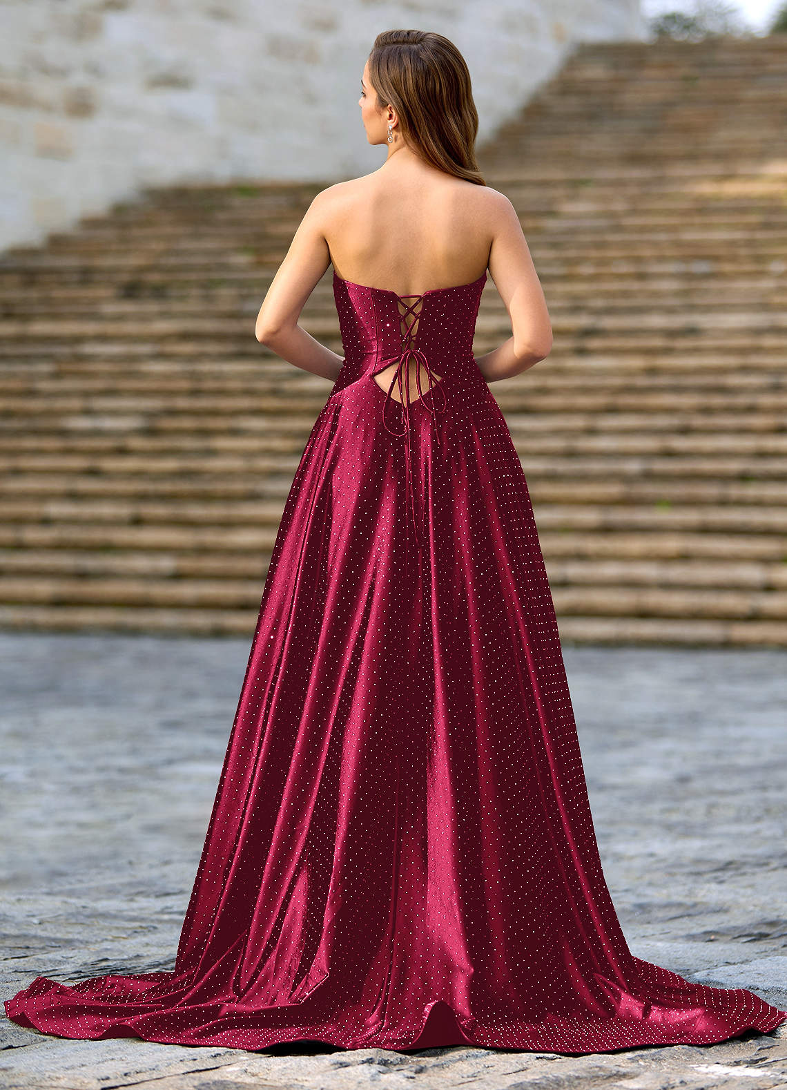 Ione Burgundy A-Line Prom Dress