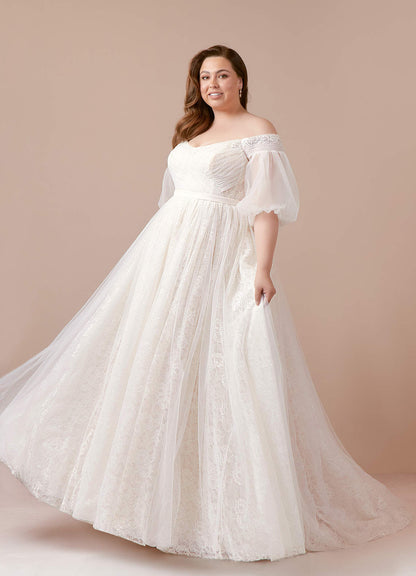 Diamond White Champagne Ball-Gown Sequins Tulle Dress