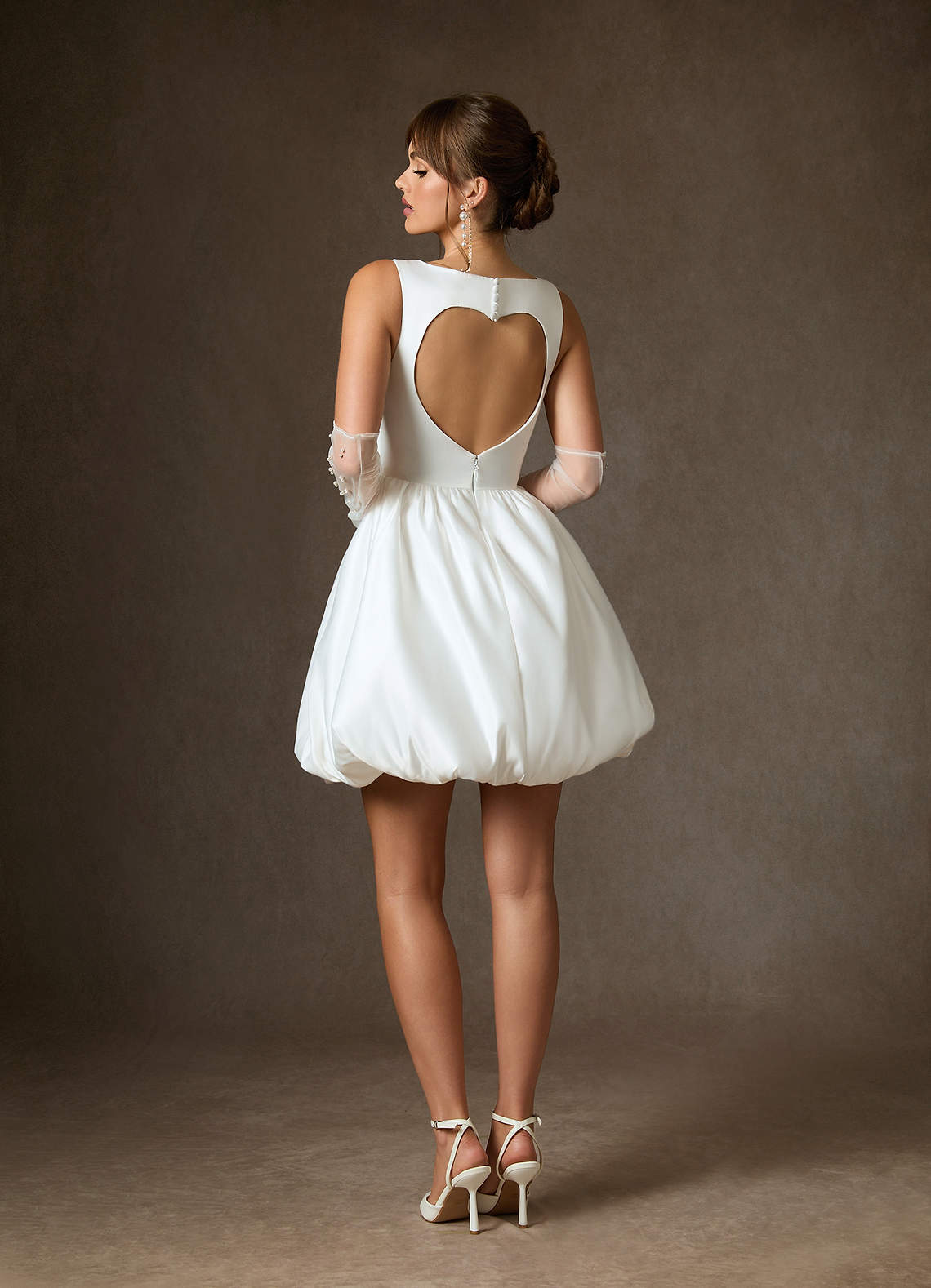 Diamond White A-Line with Pockets Satin Dress