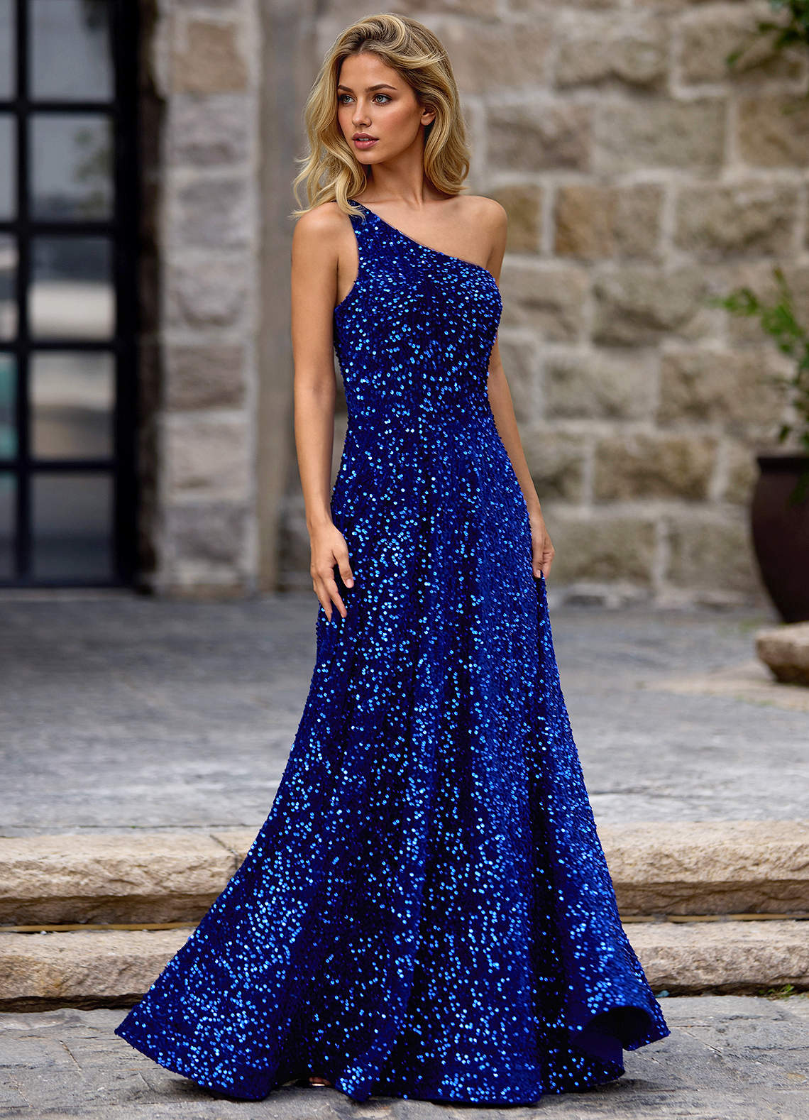 Opulent Royal Blue Velvet Sequins Prom Dress  Dress