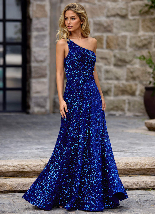 Opulent Royal Blue Velvet Sequins Prom Dress  Dress