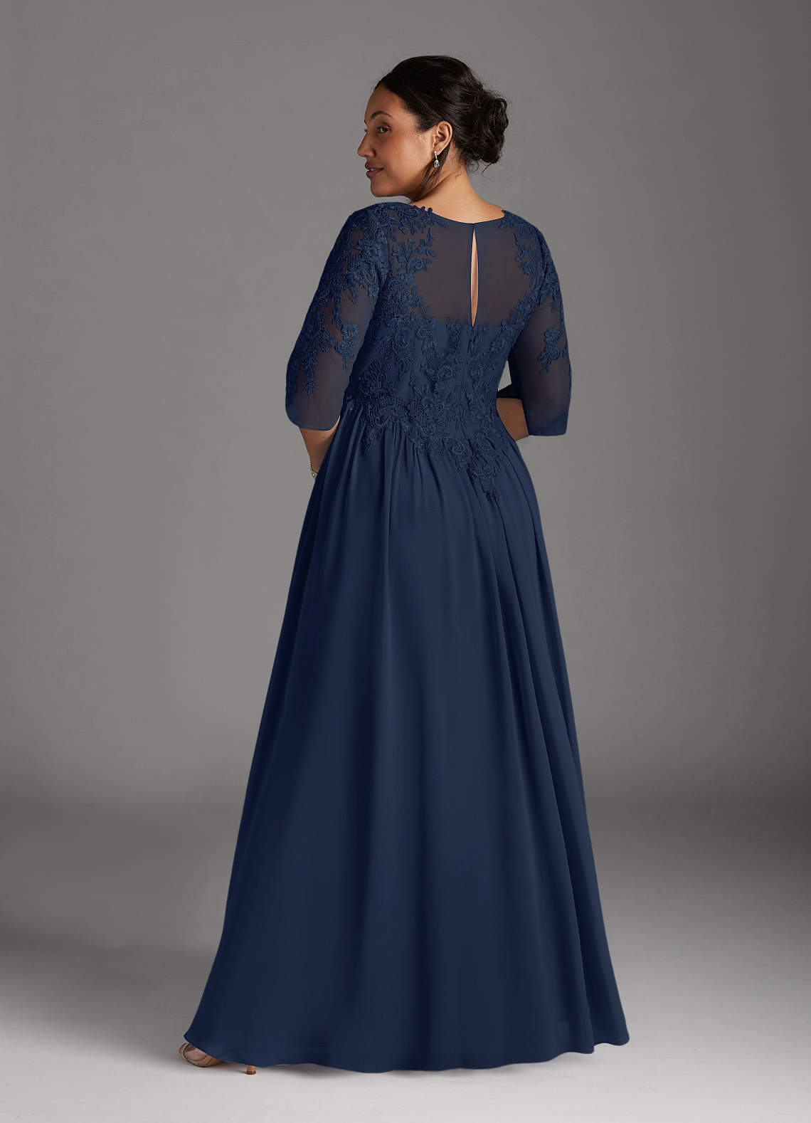 Dark Navy A-Line Scoop Lace Chiffon Dress