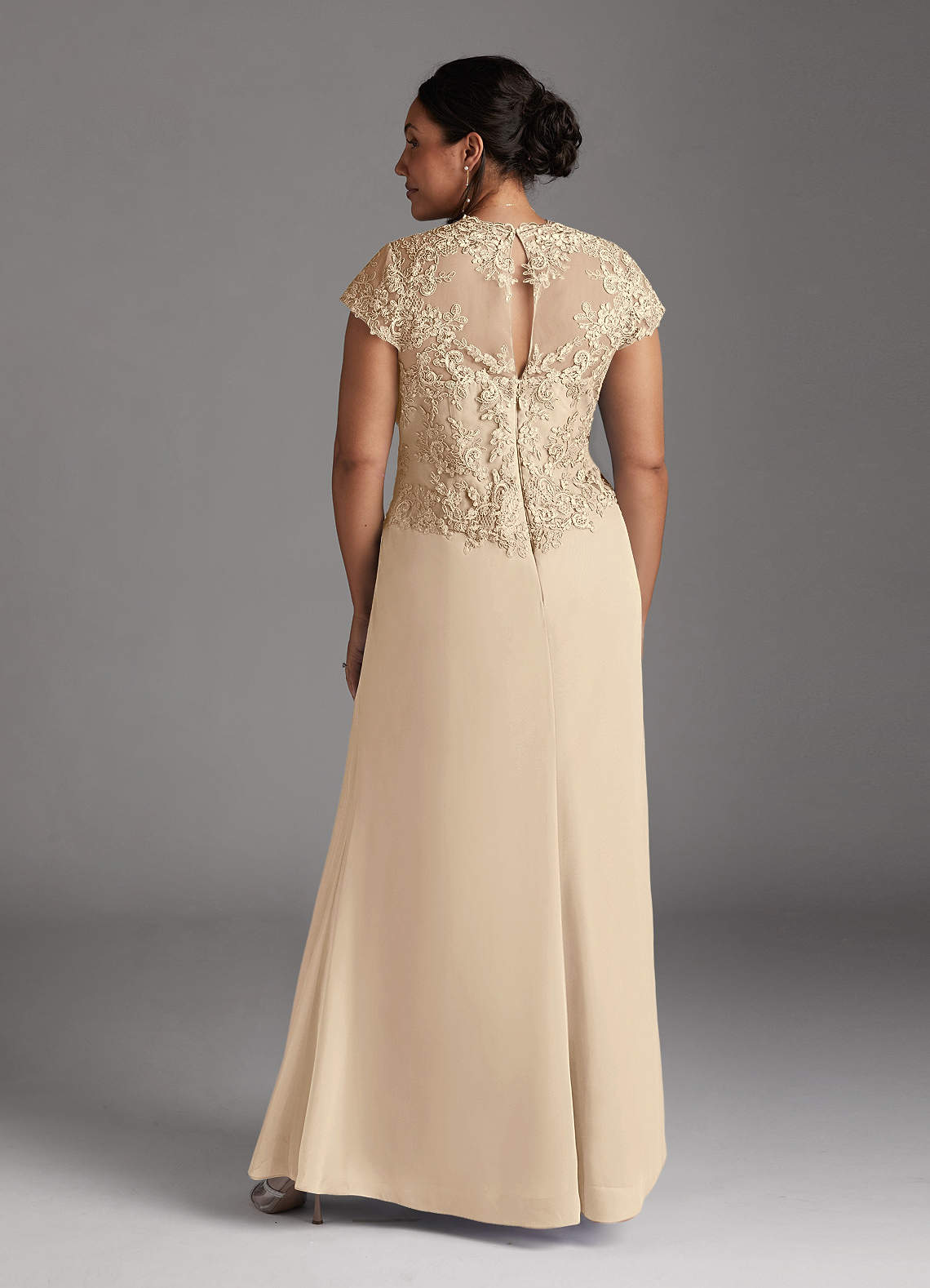 Champagne A-Line Lace Chiffon Dress