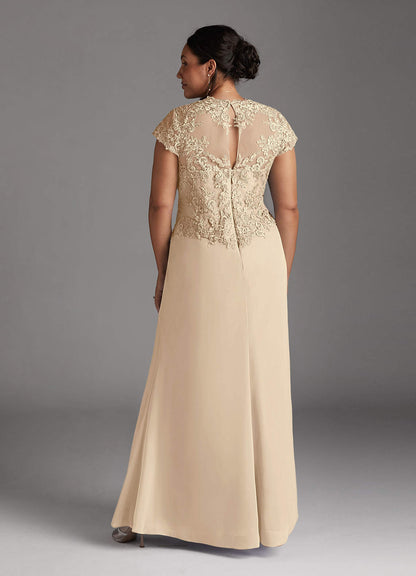 Champagne A-Line Lace Chiffon Dress