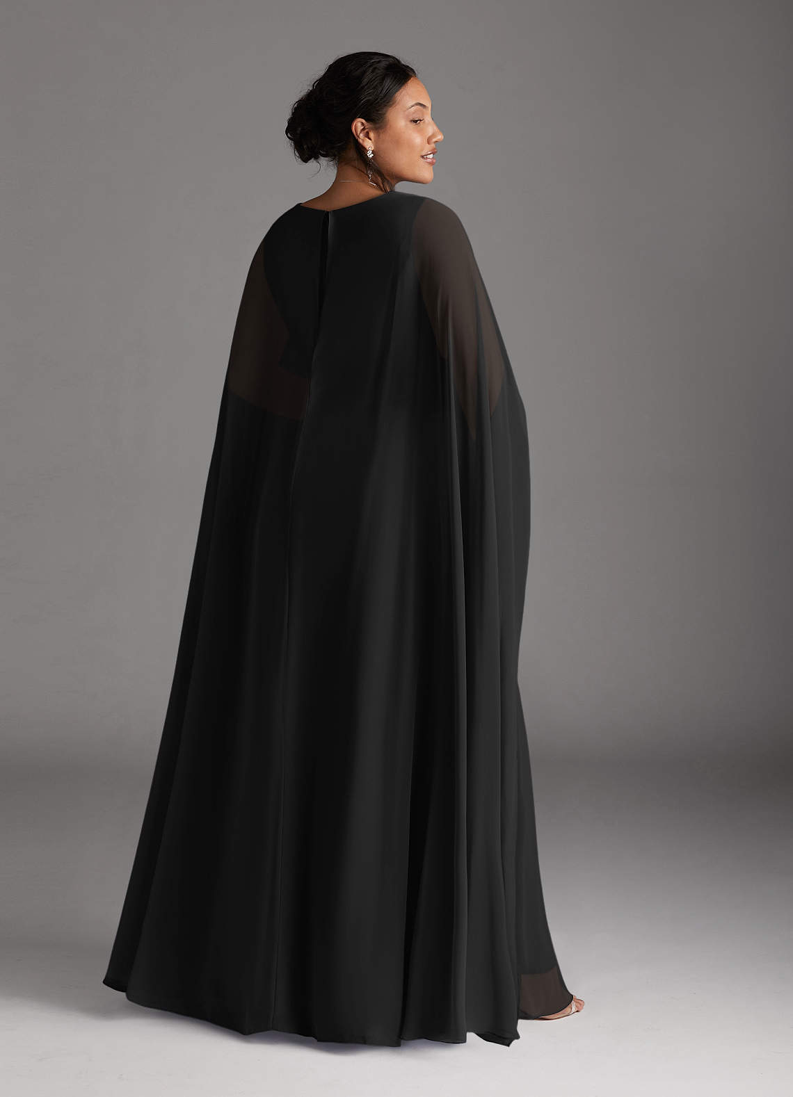 Black A-Line V-Neck Pleated Chiffon Dress