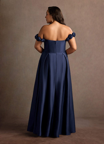 Jessie Navy Rose Straps Gown  Dress