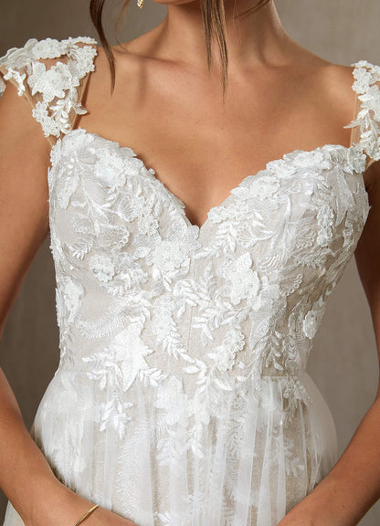 Diamond White A-Line Sweetheart Sequins Tulle Dress