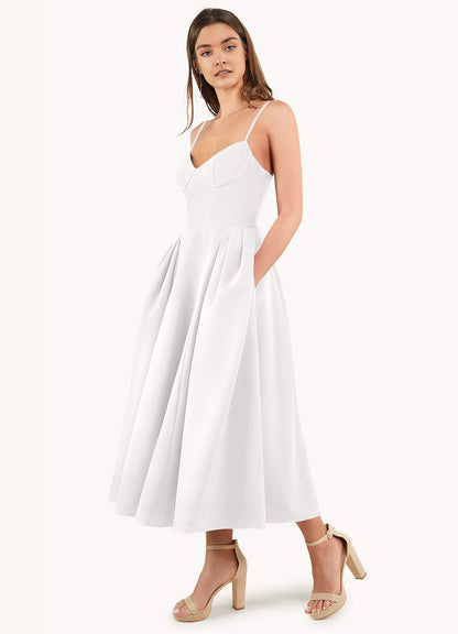 Doris White Strappy Midi Dress  Dress