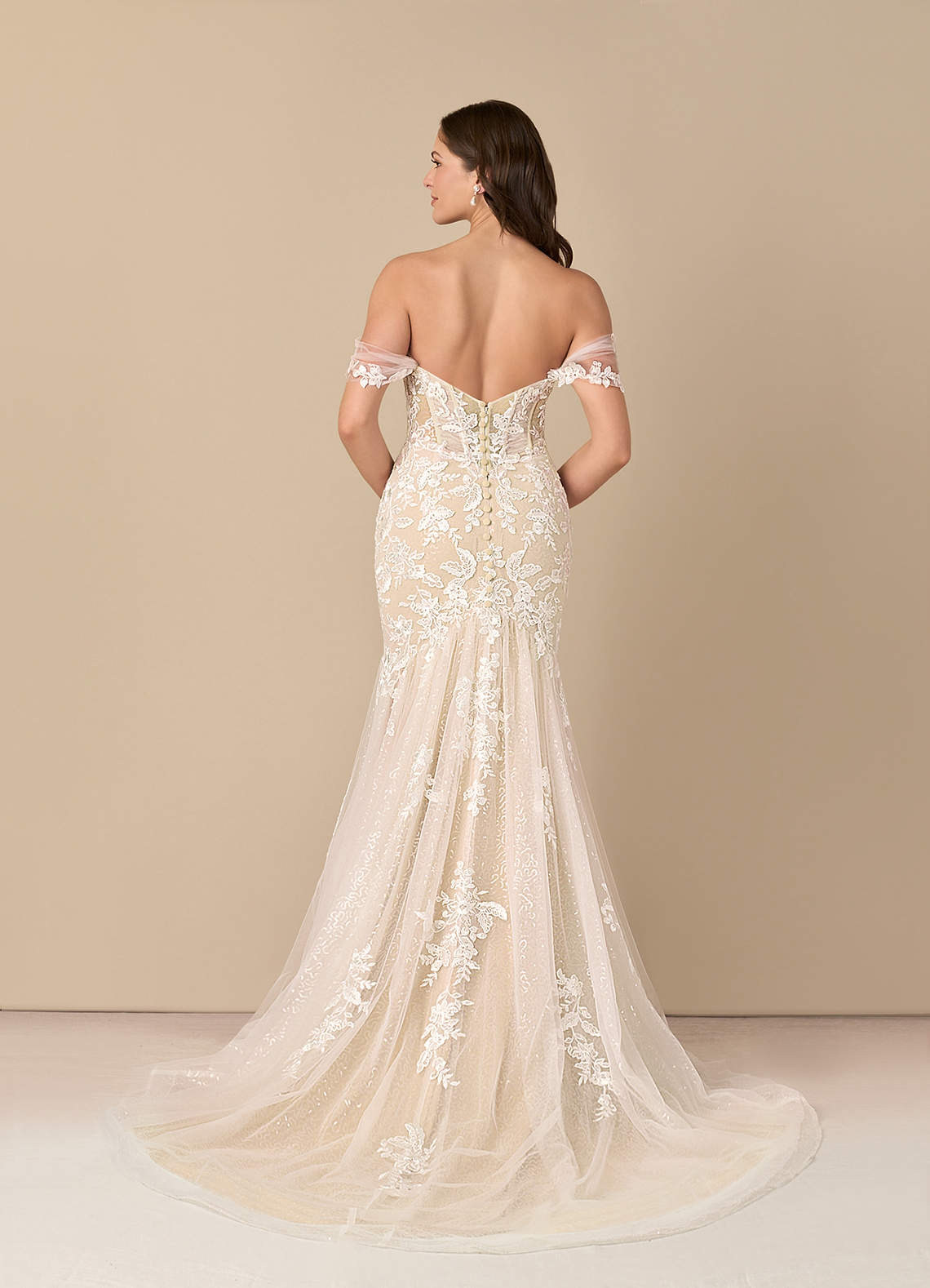 Diamond White Champagne Mermaid Sequins Tulle Dress