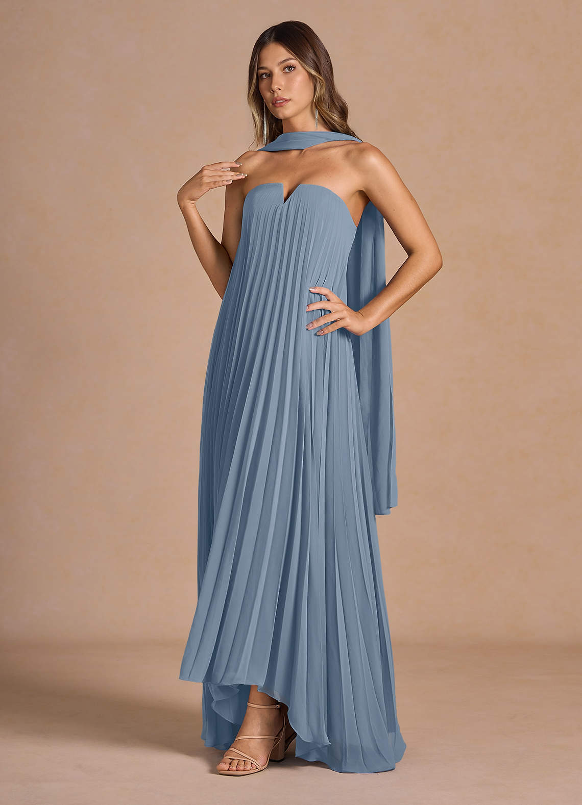 Nahla Powder Blue Allover Pleated Maxi Dress  Dress
