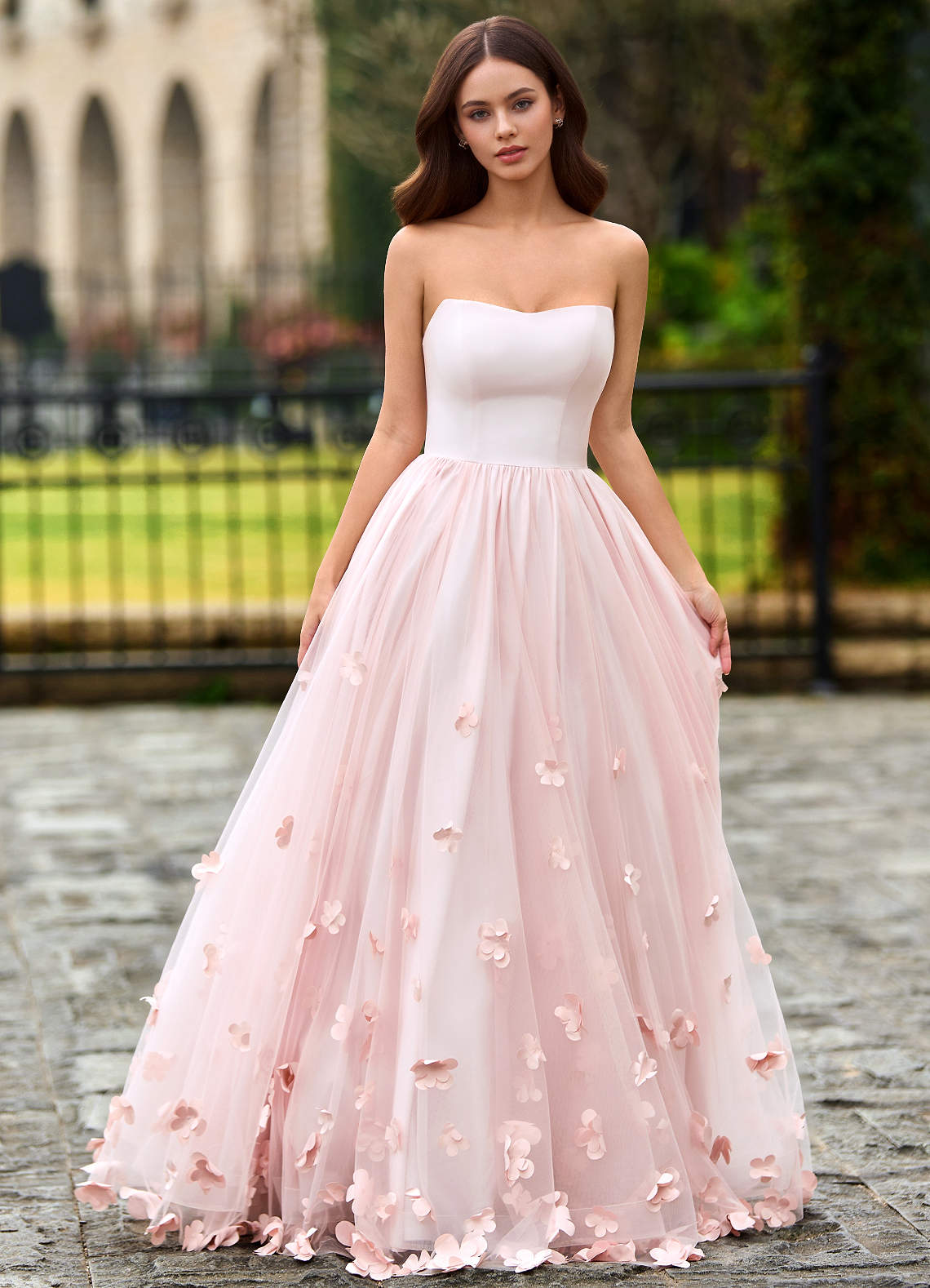 Calliope Blushing Pink Flower Blossom Prom Dress