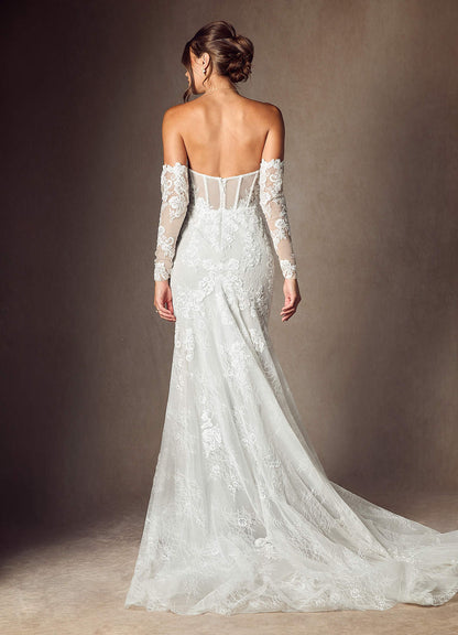 Diamond White Mermaid Strapless Lace Dress