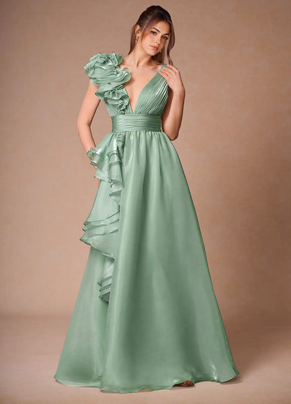 Vespera Sage Ruffles Gown  Dress