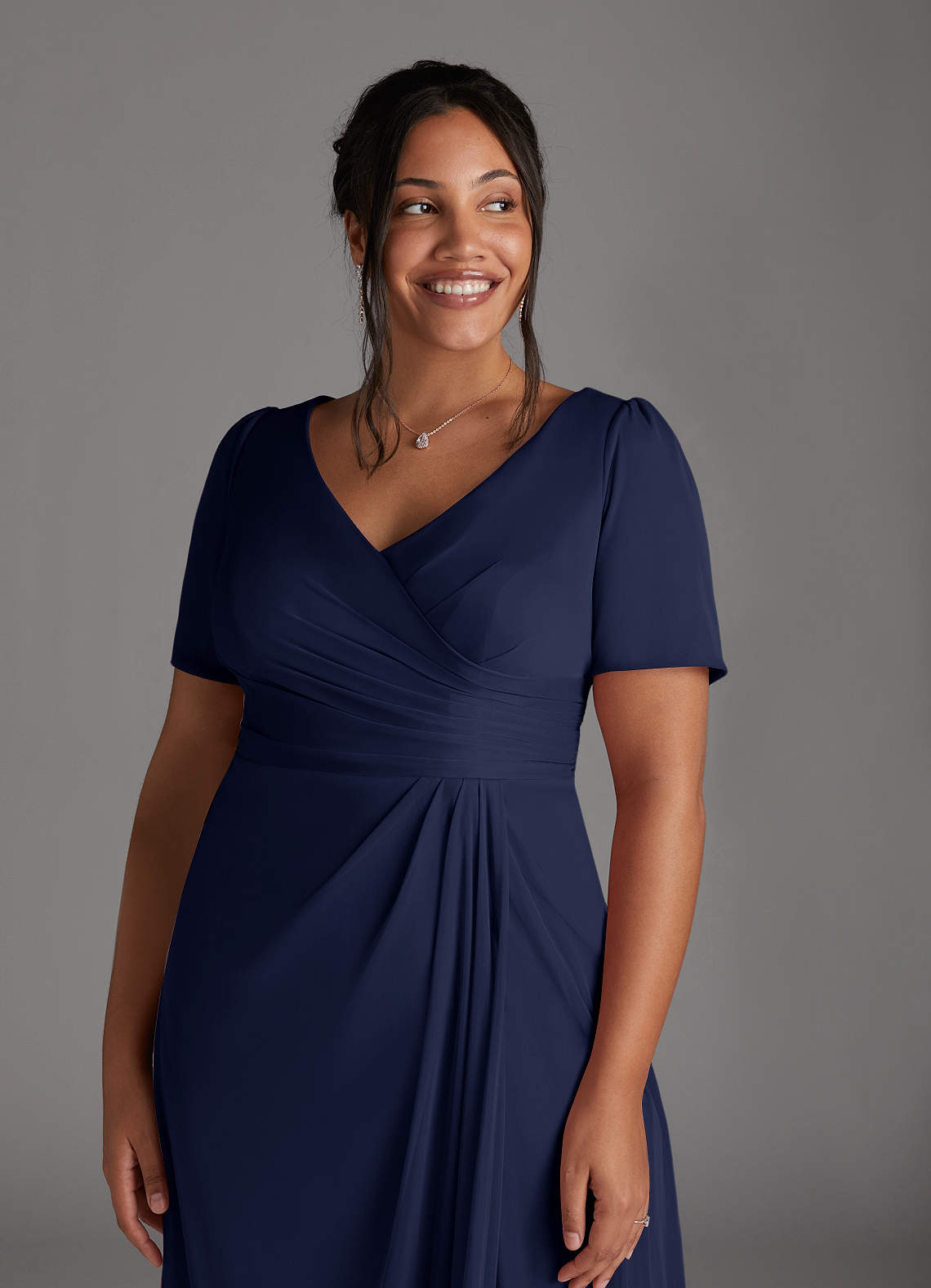 Dark Navy A-Line Pleated Mesh Dress