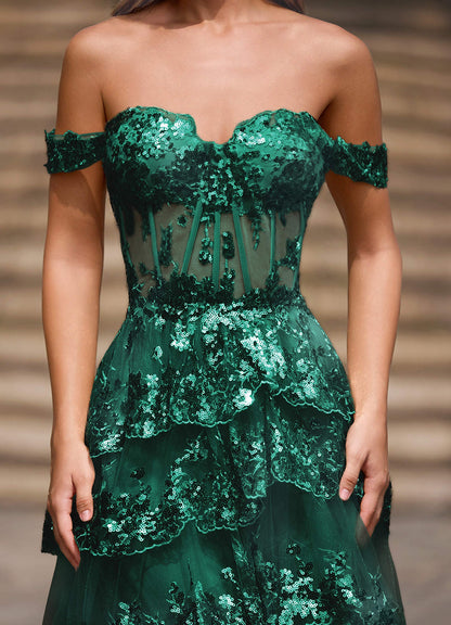 Glitz Green Ruffled A-Line Prom Dress  Dress