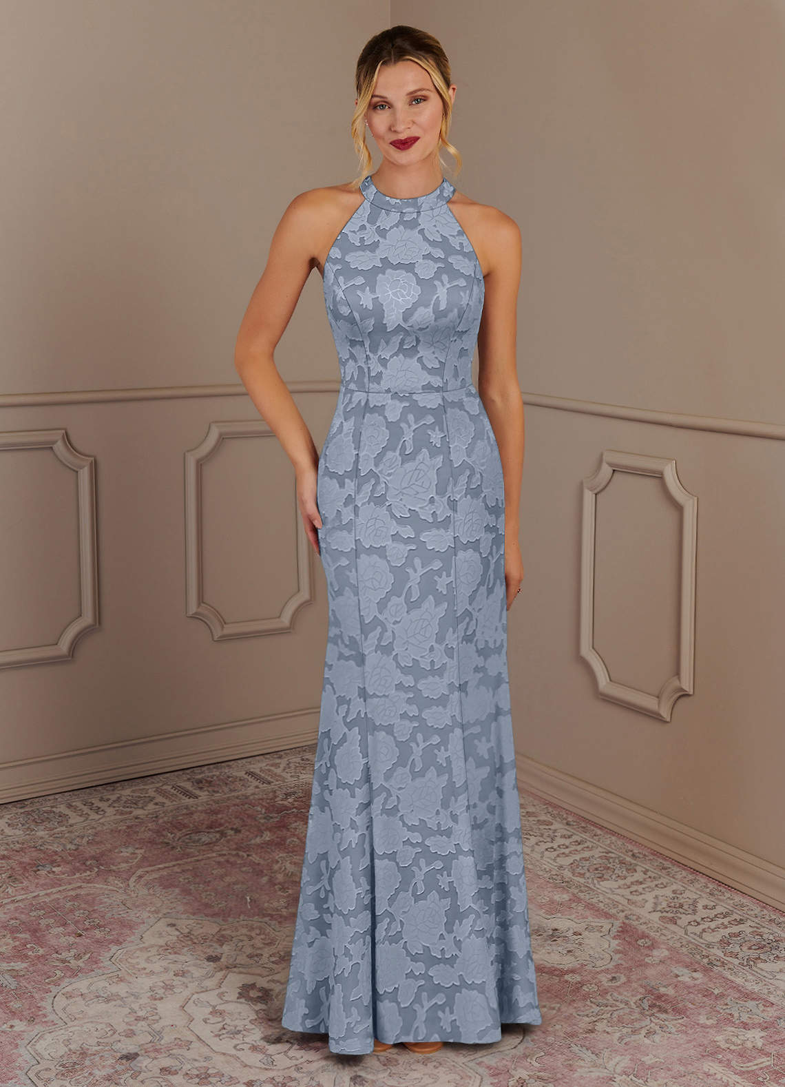 Dusty Blue Mermaid Floral Burnout Dress