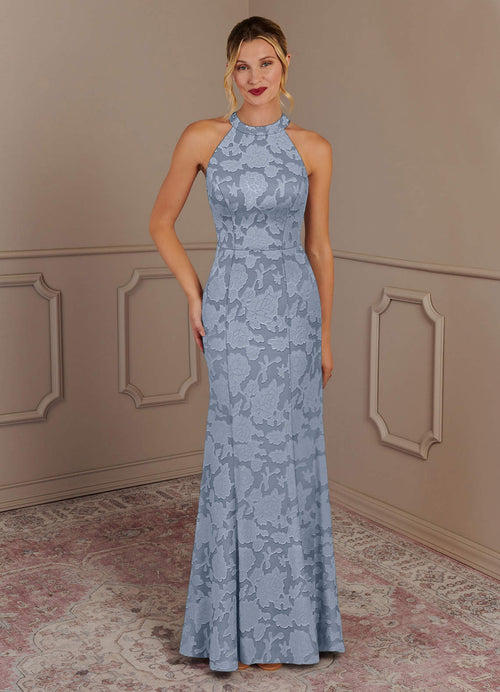 Dusty Blue Mermaid Floral Burnout Dress