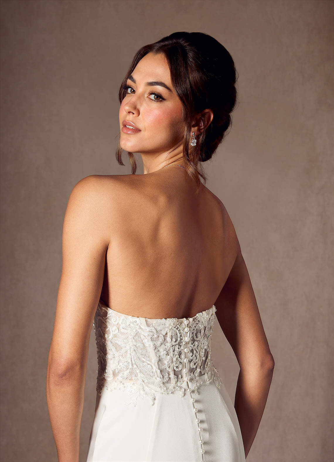 Diamond White Mermaid Lace Crepe Back Satin Dress
