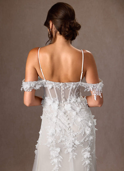Diamond White Mermaid Strapless Lace Dress