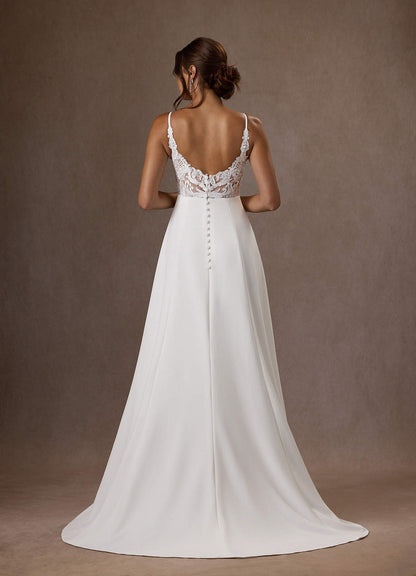 Diamond White A-Line V-Neck Sequins Stretch Crepe Dress