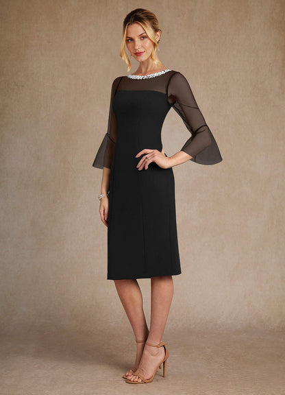Black Sheath Beaded Stretch Crepe Dress