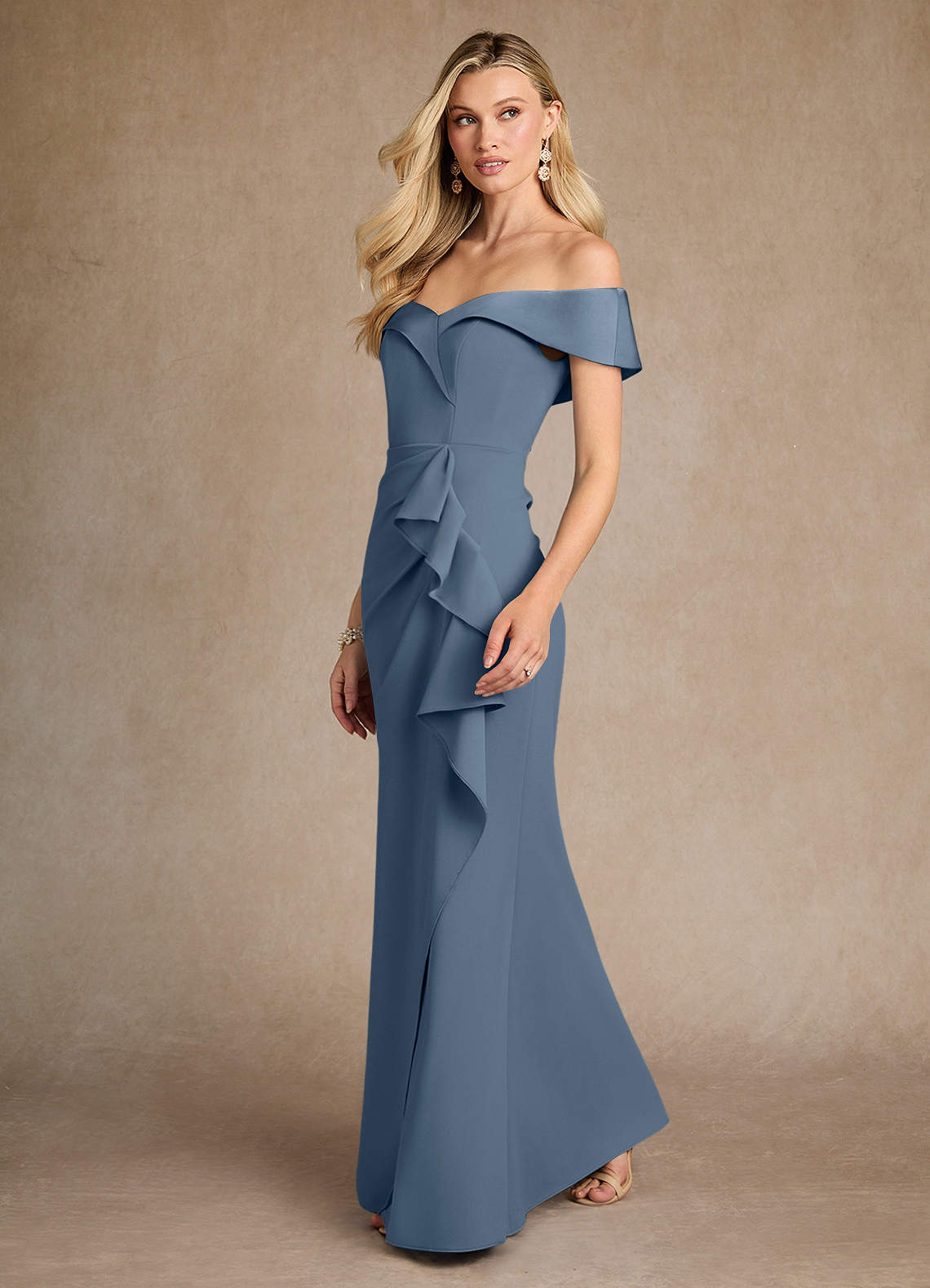Twilight Mermaid Off the Shoulder Stretch Crepe Dress