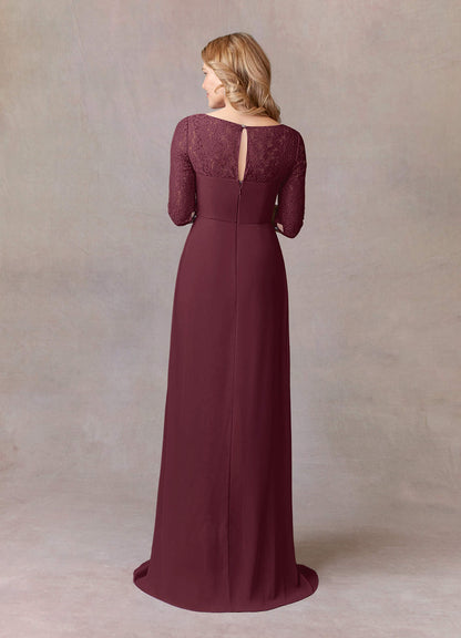 Cabernet A-Line Scoop lace Chiffon Dress