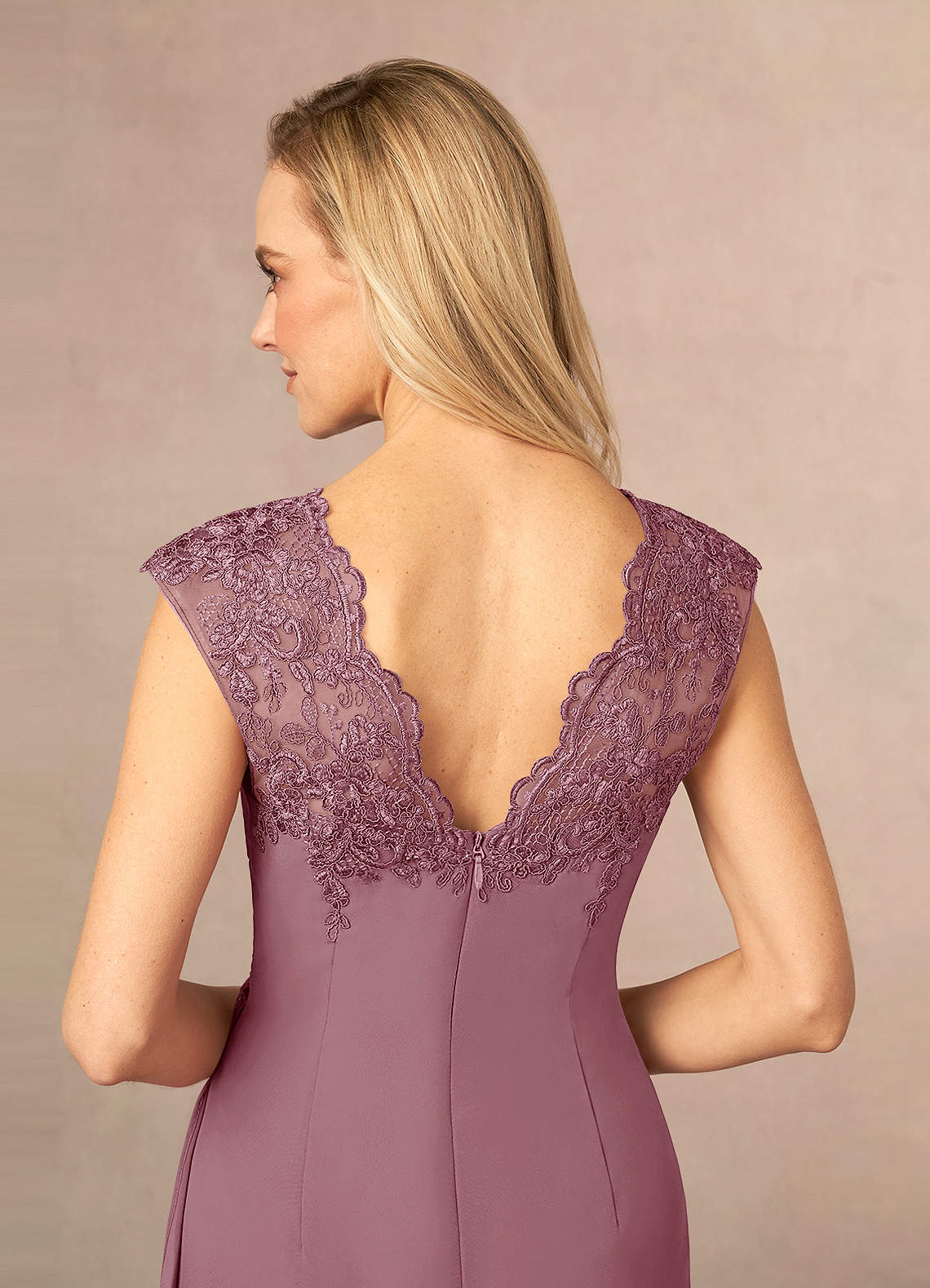 Vintage Mauve A-Line Queen Anne Lace Chiffon Dress