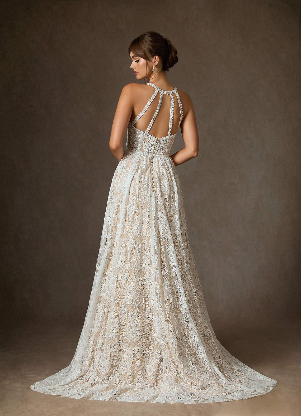 Diamond White Champagne A-Line Lace Dress