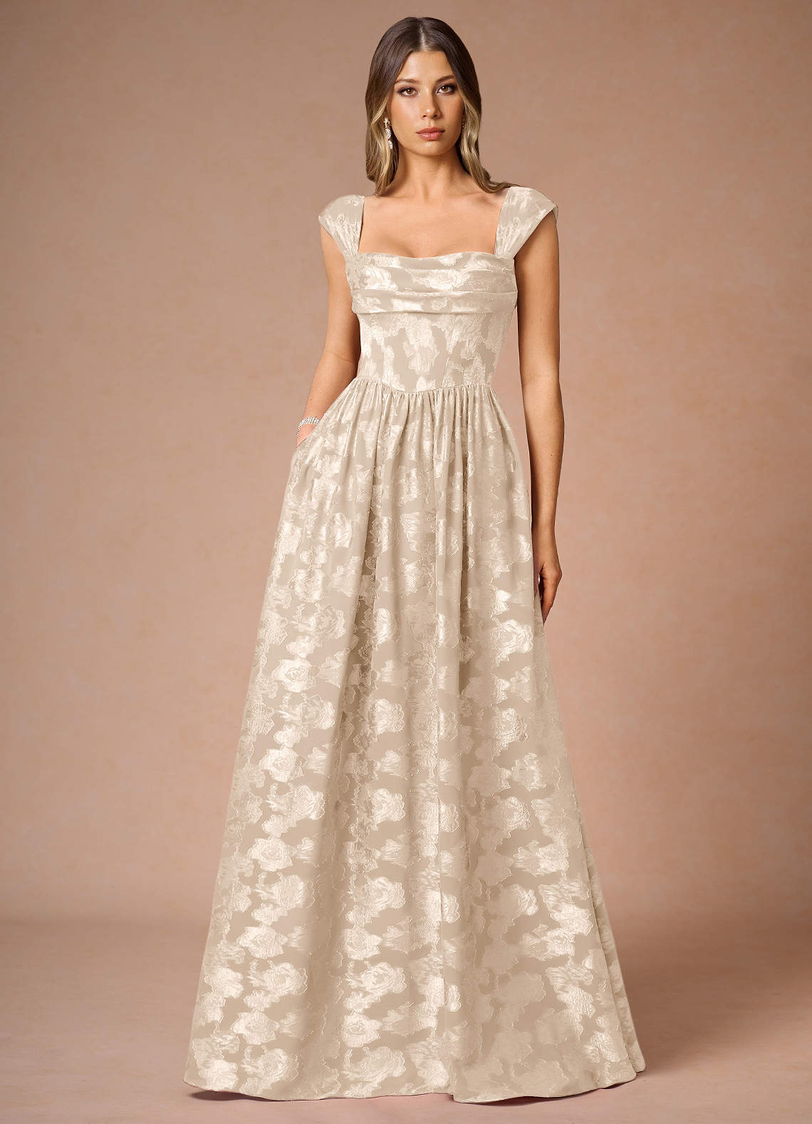 Hazel Cream Pleated Maxi Dress