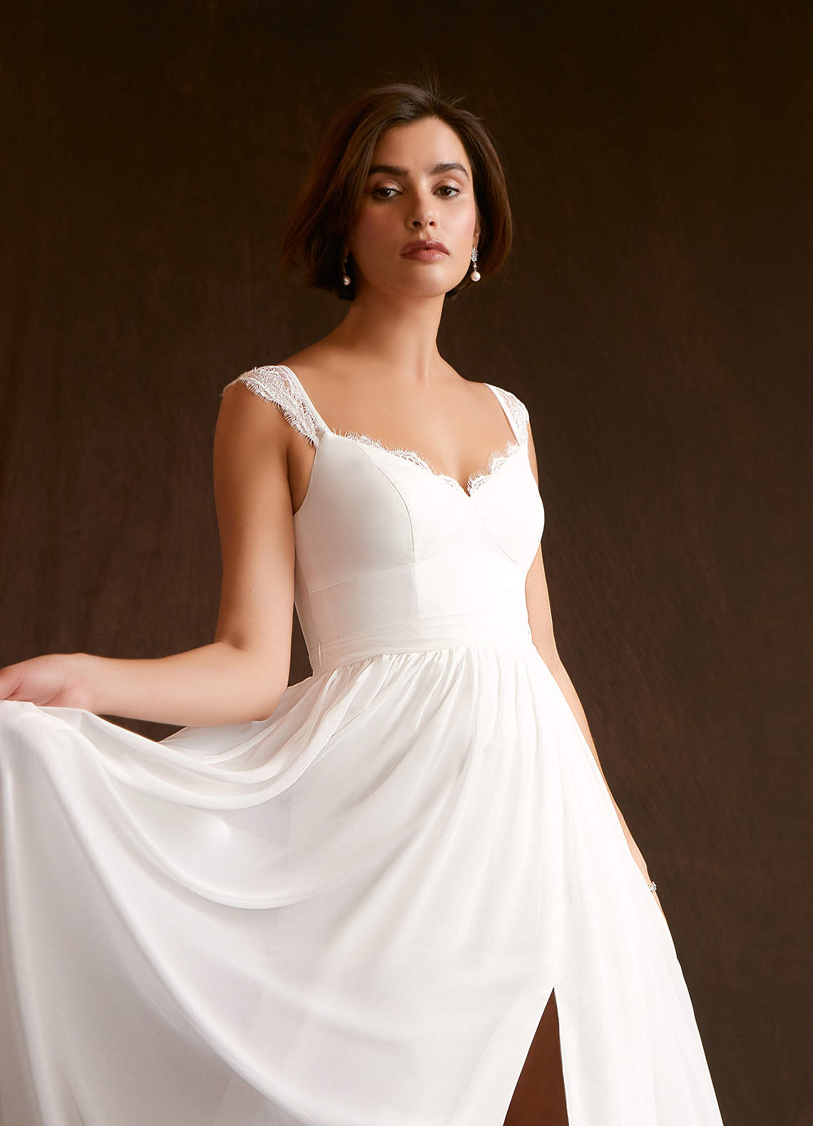 Diamond White A-Line Lace Chiffon Dress