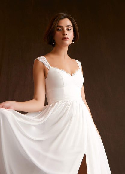 Diamond White A-Line Lace Chiffon Dress