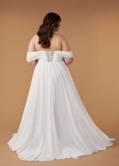 Diamond White A-Line Sweetheart Sequins Chiffon Dress