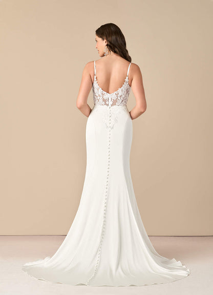 Diamond White Mermaid Lace Stretch Satin Dress