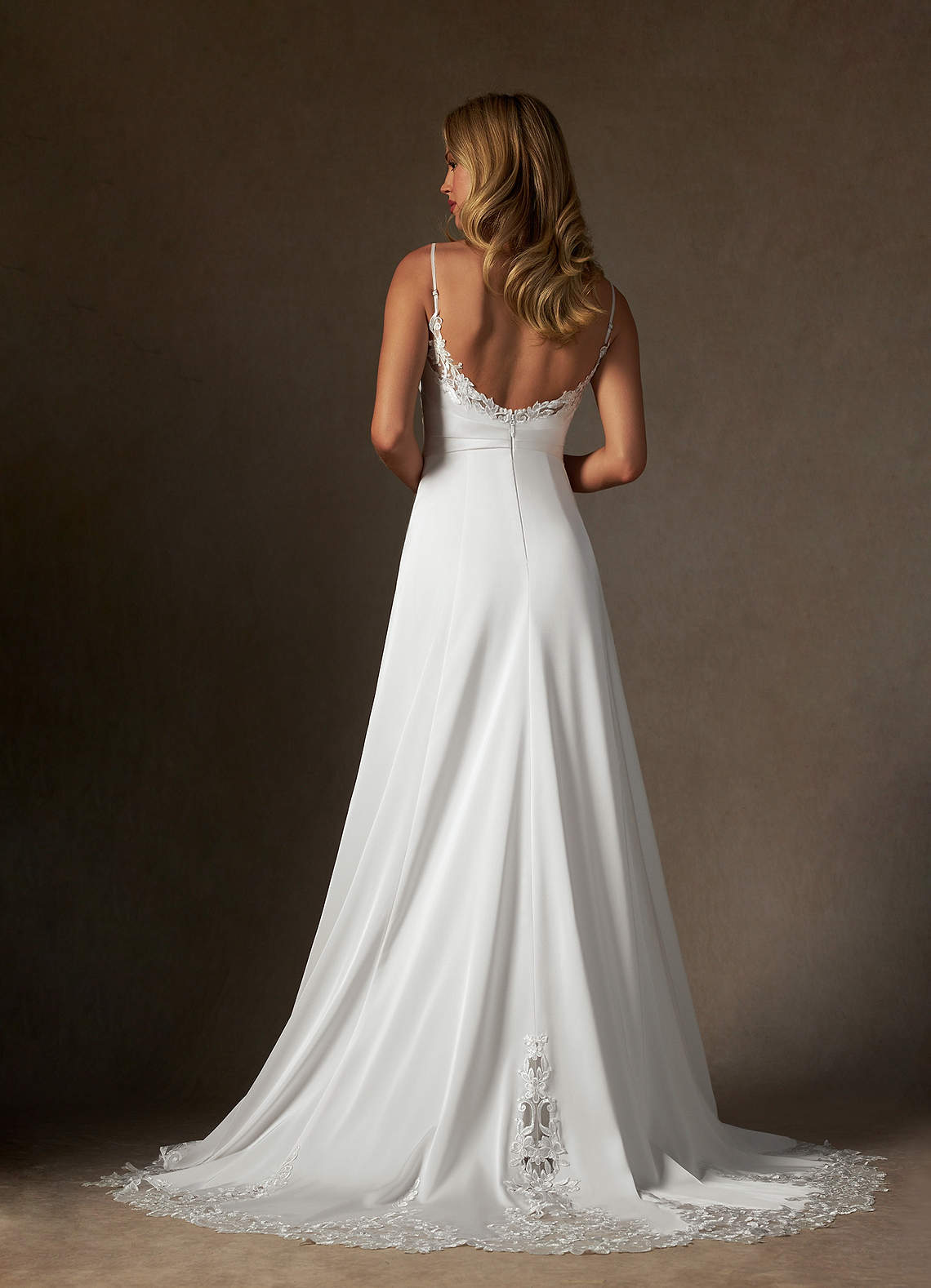 Diamond White A-Line Lace Stretch Satin Dress