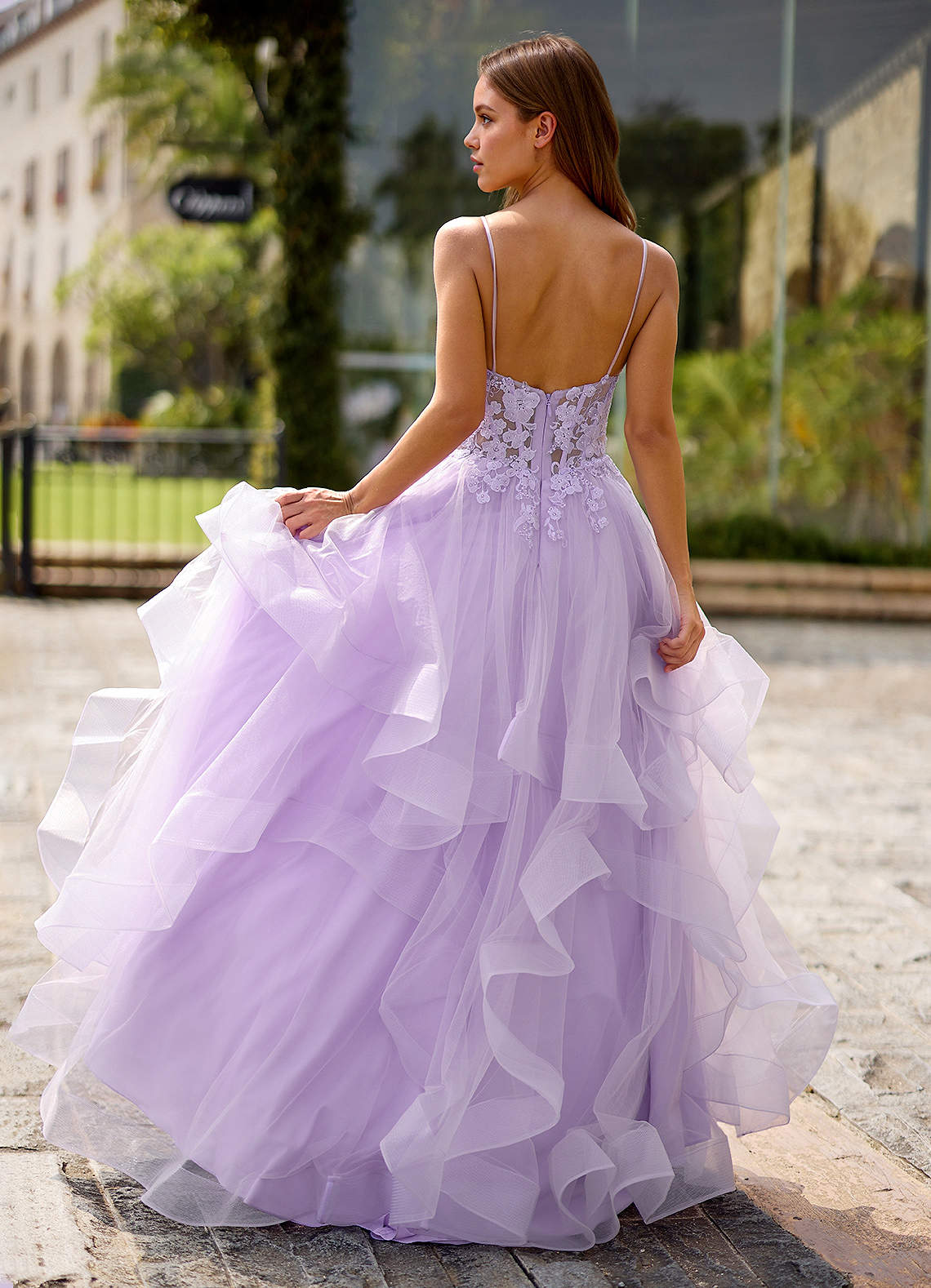 Spitze Purple Sheer Lace Prom Dress