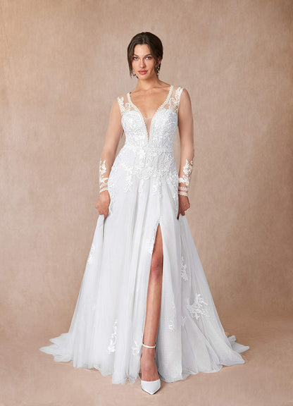 Diamond White A-Line Lace Tulle Dress