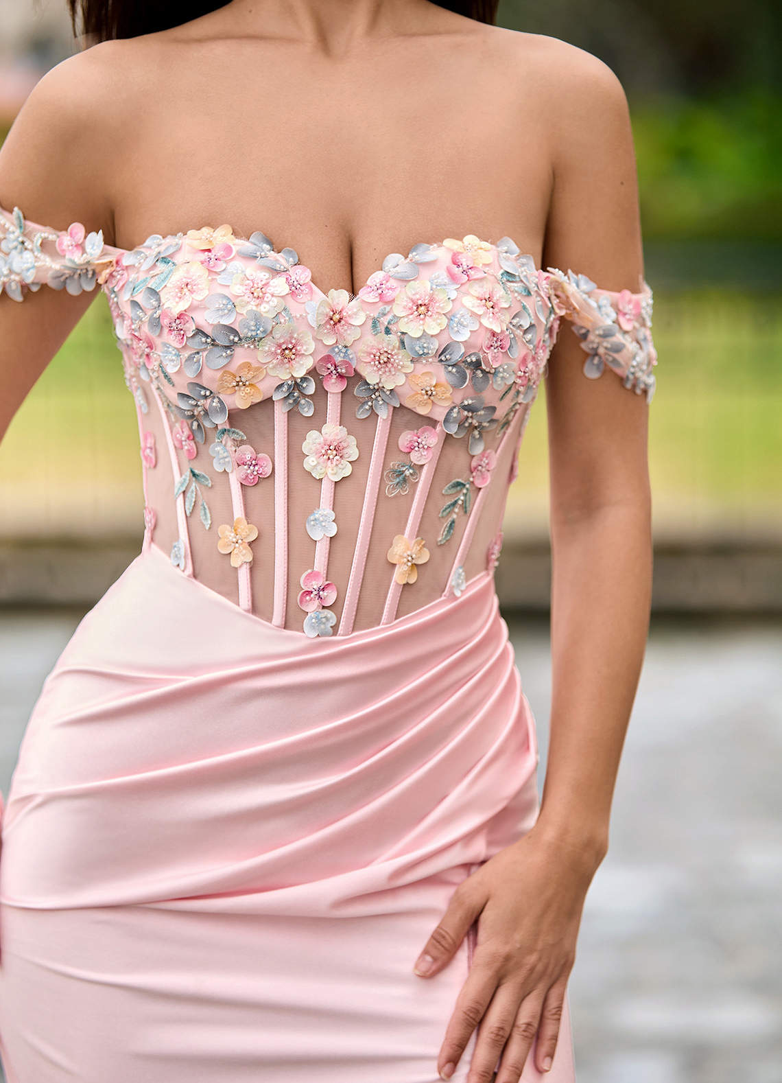 Keziah Blushing Pink 3D Flower Corset Mermaid Prom Dress