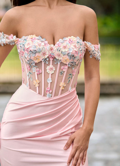 Keziah Blushing Pink 3D Flower Corset Mermaid Prom Dress