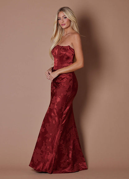 Kelsey Mahogany Red Maxi Dress